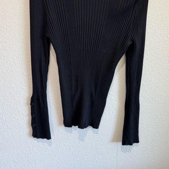By Anthropologie Womens Large Black Ribbed Turtleneck Sweater Stretchy Minimal - Picture 11 of 12